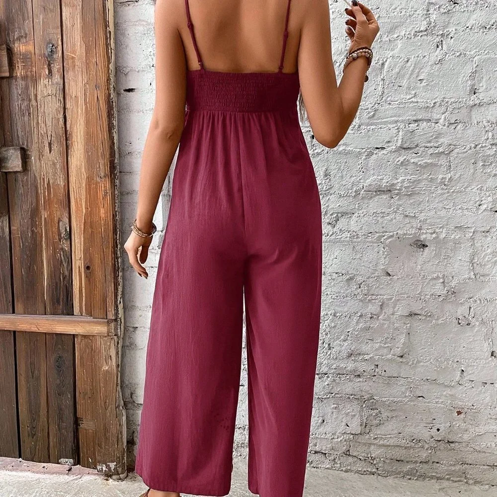 Burgundy Casual Womens Maternity Knot Front Cami Jumpsuit - Picture 2 of 5
